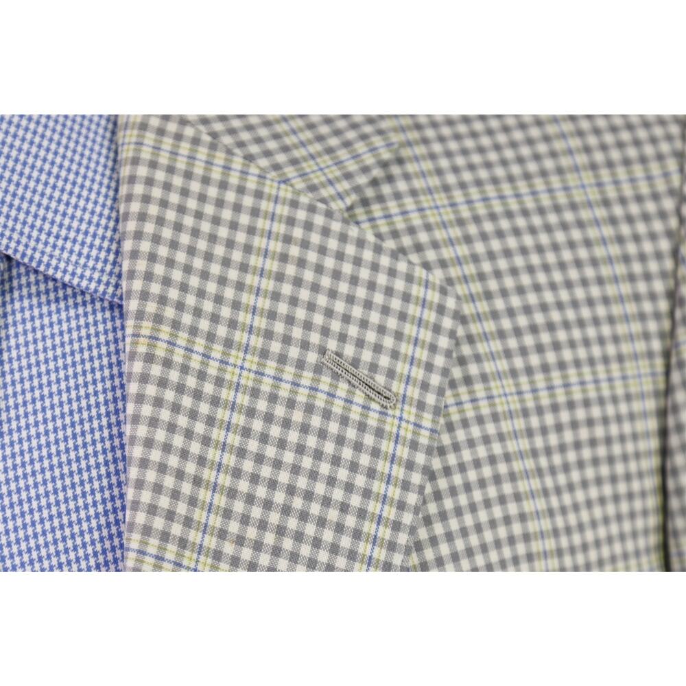 Hickey Freeman Gray Cream Gingham Check Lime Green Wool Sportcoat Blazer 40S - Picture 5 of 12